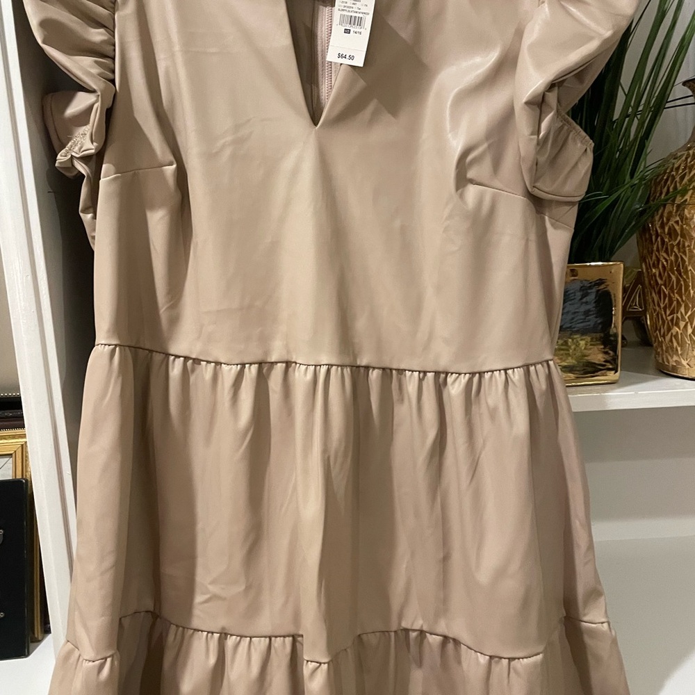 Tan Faux Leather Tiered Dress, Size 14/16, New With Tags